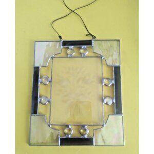 Hand Crafted Stained Glass Hanging with etched floral 7.5" x 6.5"
